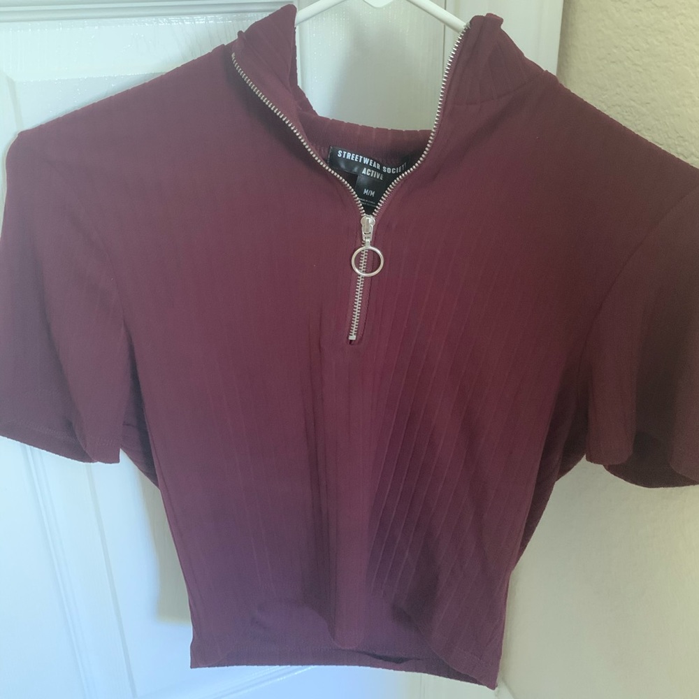cute zip up crop top with a turtleneck collar